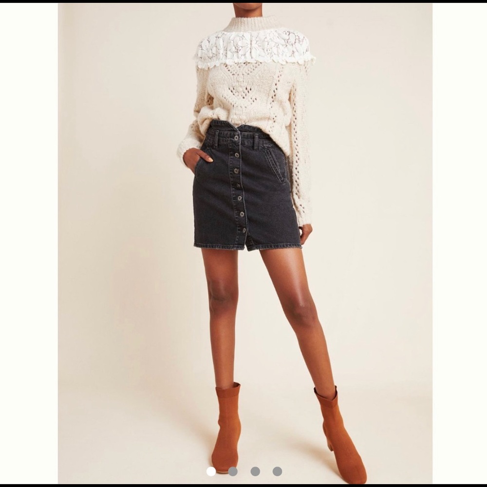 Pilcro Button-Front Denim Skirt (Black Size 14)